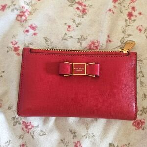 Kate Spade Red Wallet with Gold Bow Detail